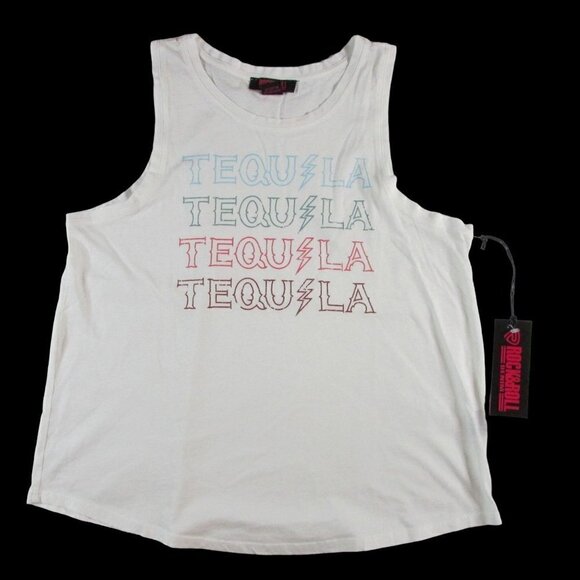 Rock & Roll Cowgirl Tops - Rock & Roll Denim Women's XL Sleeveless Tequila Tank Top - White